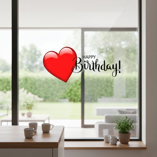 Happy Birthday Red Heart Window Cling Raamsticker