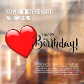 Happy Birthday Red Heart Window Cling Raamsticker