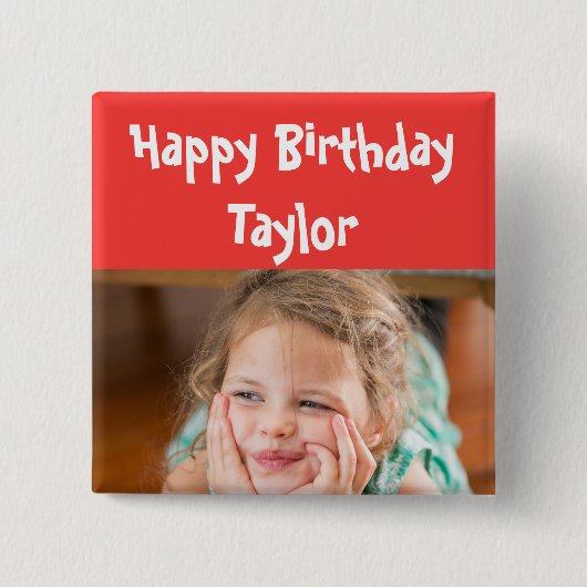Happy Birthday Red Photo Vierkante Button 5,1 Cm (Voorkant)
