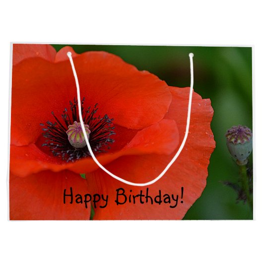 Happy Birthday Red Poppy Groot Cadeauzakje (Achterkant)