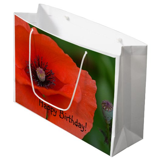 Happy Birthday Red Poppy Groot Cadeauzakje (Voorkant Gekanteld)