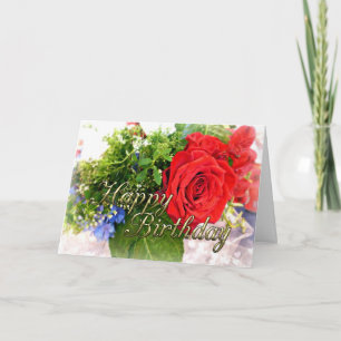 Happy Birthday Red Rose Bouquet Kaart