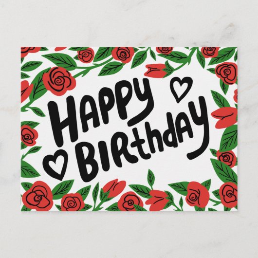 HAPPY BIRTHDAY  Red Rose Lijst Custom Briefkaart (Voorkant)