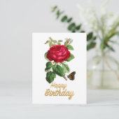 Happy Birthday  Red Rose met vlinder Briefkaart (Staand voorkant)