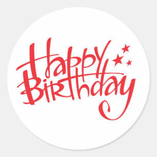 Happy Birthday Red-tekst Ronde Sticker