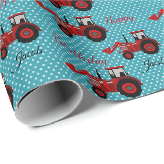 Happy Birthday Red Tractor Cadeaupapier