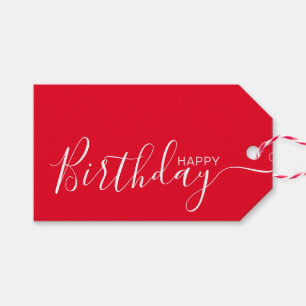 Happy Birthday Red White Moderne Cadeaulabel
