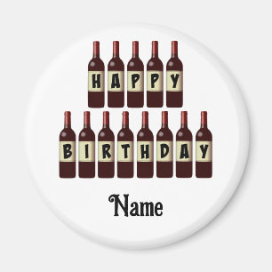 Happy Birthday Red Wine Botles Gepersonaliseerd Magneet