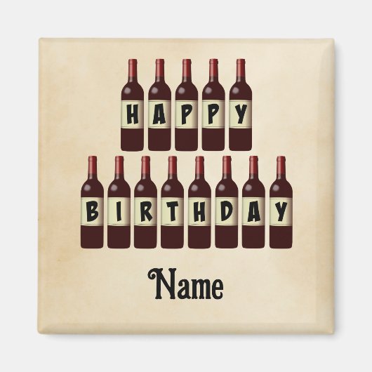 Happy Birthday Red Wine Botles Gepersonaliseerd Magneet (Voorkant)