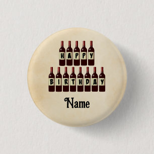 Happy Birthday Red Wine Botles Gepersonaliseerd Ronde Button 3,2 Cm