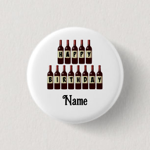 Happy Birthday Red Wine Botles Gepersonaliseerd Ronde Button 3,2 Cm