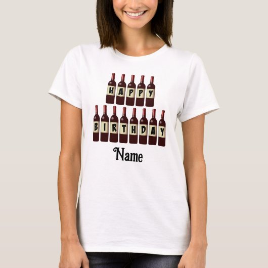 Happy Birthday Red Wine Botles Gepersonaliseerd T-shirt (Voorkant)