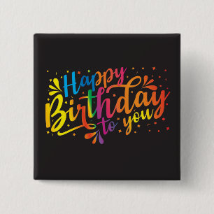 Happy Birthday - regenboogkleuren Birthday Vierkante Button 5,1 Cm