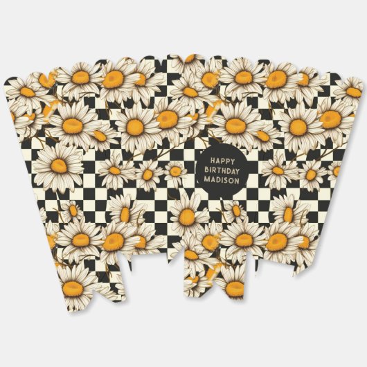 Happy Birthday Retro Groovy Daisy Checkerboard Bedankdoosjes (Ongevouwen)