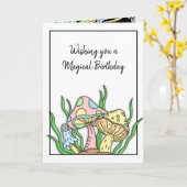 Happy Birthday Retro-paddenstoelen en kleurpagina Kaart (Gele Bloem)