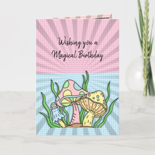 Happy Birthday Retro-paddenstoelen en kleurpagina Kaart (Voorkant)