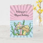 Happy Birthday Retro-paddenstoelen en kleurpagina Kaart (Gele Bloem)