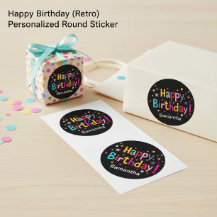 Happy Birthday (Retro) Persoonlijk ronddraaiteken Ronde Sticker