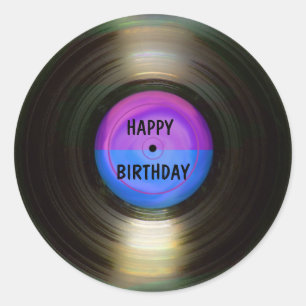 Happy Birthday Retro Vinyl Record  Ronde Sticker