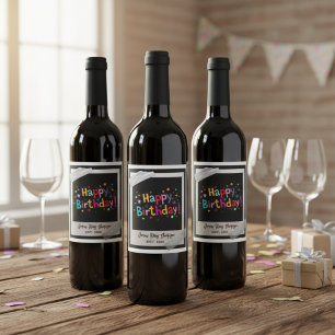 Happy Birthday Retro Wine Label Wijn Etiket
