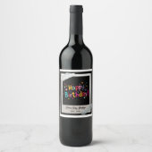 Happy Birthday Retro Wine Label Wijn Etiket (Voorkant)