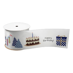 Happy Birthday Ribbon - in marinblauw, 3'' Lint