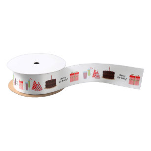 Happy Birthday Ribbon - in rood, 1,5'' Lint