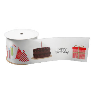 Happy Birthday Ribbon - in rood, 3''' Lint