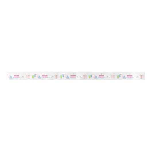 Happy Birthday Ribbon - in roze en blauw, 1.5'' Lint (Voorkant)