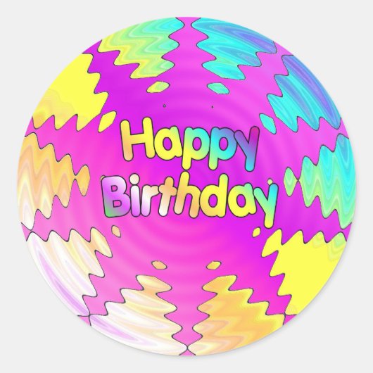 Happy Birthday Ripple Ronde Sticker (Voorkant)