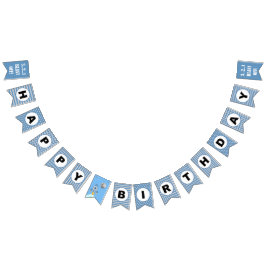 Happy Birthday Rocket ship blue grijs Bunting Flag Vlaggetjes