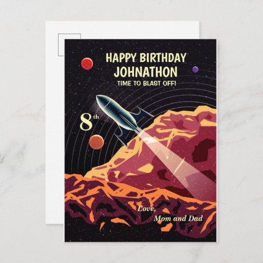 Happy Birthday Rocket Space Universe Fun Briefkaart (Voorkant / Achterkant)