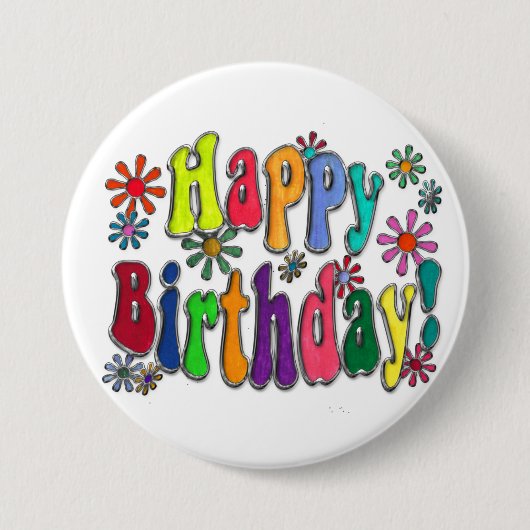 Happy Birthday Ronde Button 7,6 Cm (Voorkant)