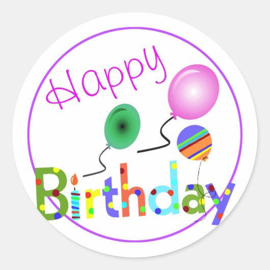 Happy Birthday Ronde Sticker (Voorkant)