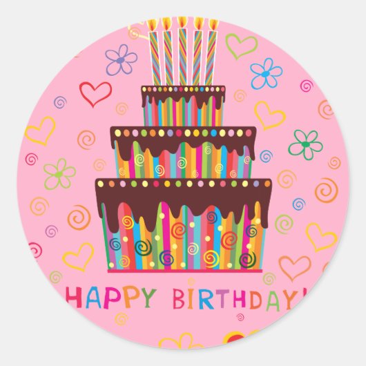 Happy Birthday Ronde Sticker (Voorkant)