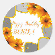 Happy Birthday Ronde Sticker zonnebloemen