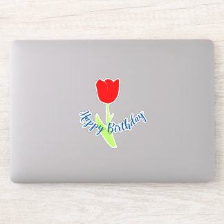 Happy Birthday Rood Blauw Bloemen Tulp Schattige K Sticker