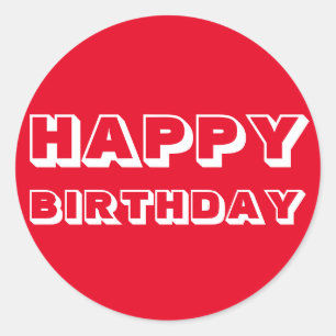 Happy Birthday, rood wit, modern vet Ronde Sticker