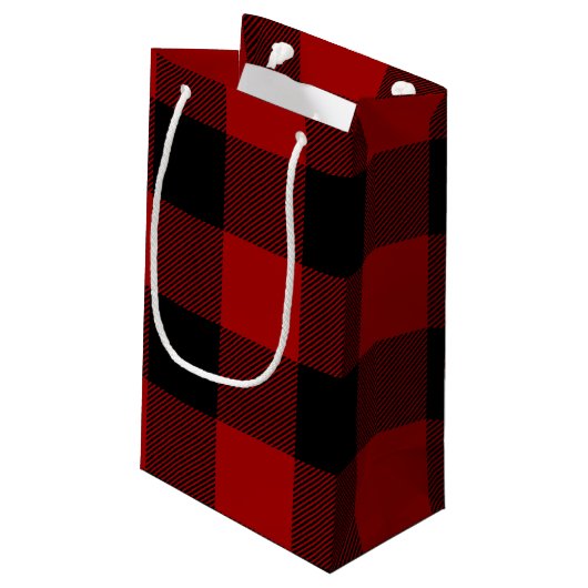 Happy Birthday rood zwart buffel plaid Klein Cadeauzakje (Achterkant Gekanteld)