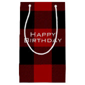 Happy Birthday rood zwart buffel plaid Klein Cadeauzakje (Voorkant)