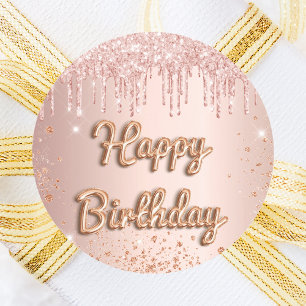 Happy Birthday roos gouden zwarte glitter sparters Ronde Sticker