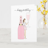 Happy Birthday - Roos Mode Girl Kaart (Gele Bloem)