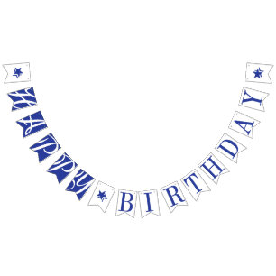HAPPY BIRTHDAY Royal Blue en White Vlaggetjes