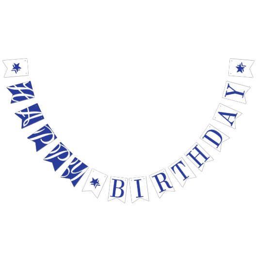 HAPPY BIRTHDAY Royal Blue en White Vlaggetjes (Alle)