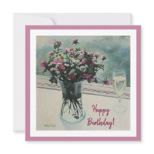 Happy Birthday  roze bloemetjes floral fine art