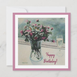 Happy Birthday  roze bloemetjes floral fine art Feestdagenkaart