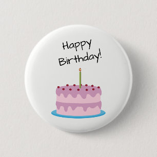 Happy Birthday roze Cake Ronde Button 5,7 Cm