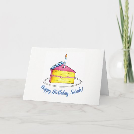 Happy Birthday roze Cake Slice Candle - Aangepast Kaart (Voorkant)