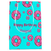 Happy Birthday roze crème donuts blauw Medium Cadeauzakje (Voorkant)