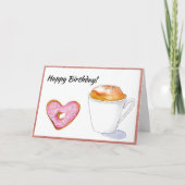 Happy Birthday roze Donut Latte Kaart (Voorkant)